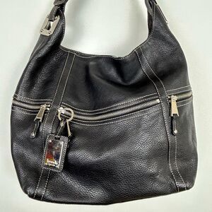 Tignanello Black Pebbled Leather Crossbody Shoulder Handbag purse